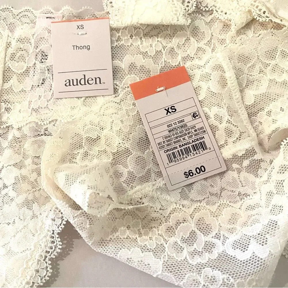 10 Pc lot White Lace Thongs NWT Auden XS BUNDLE